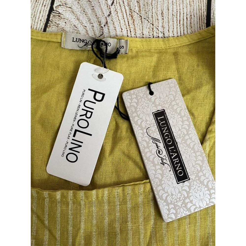 NWT Italian Linen Top Tunic Small Yellow Stripes Lagenlook Boho Resort Vacation - Picture 6 of 8